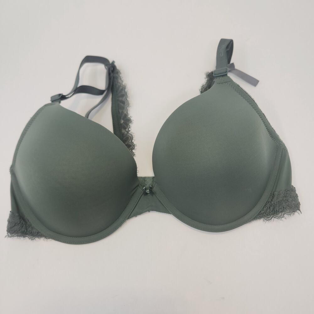 Aerie Plunge Forest Green Underwire Bra Size 36D Molded Cup Convertible Lace